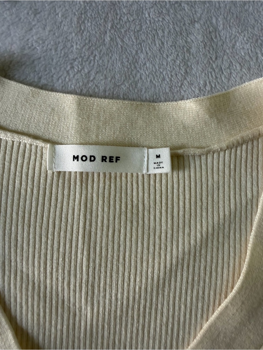 Mod Ref Soft Ribbed V-Neck Button Front Top - Cream - Picture 3 of 4